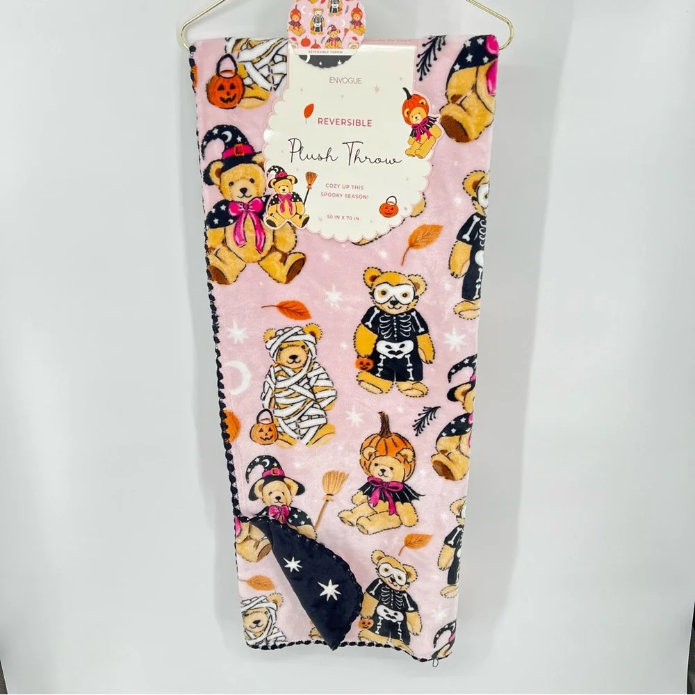 Envogue Reversible Plush Throw Blanket Halloween‎ Teddy Bear Print 50 x 70
